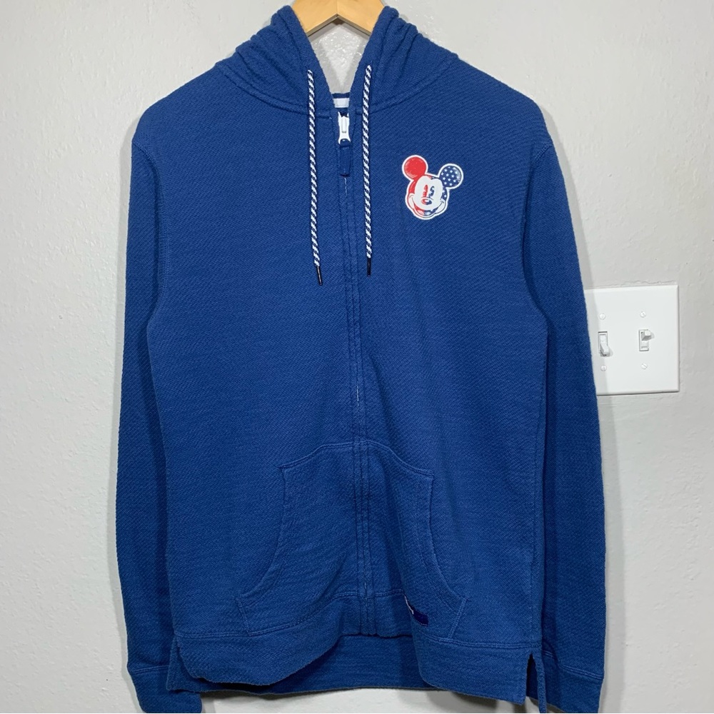 Disney Mickey Mouse Americana Stars‎ and Stripes Full Zip Blue Hoodie Size Small